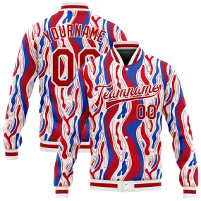 Custom Figure Red-Royal 3D Bomber Full-Snap Varsity Letterman Jacket