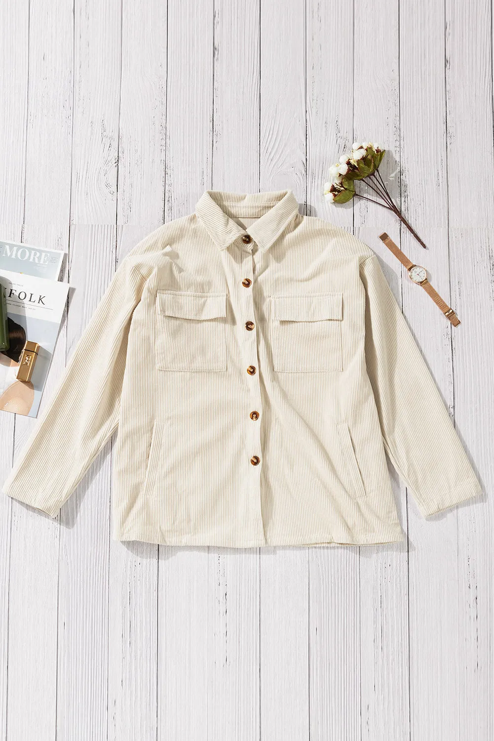 💀💎 Beige Button Up Patch Pocket Corduroy Jacket – Your New Favorite Layer of Sass 💋