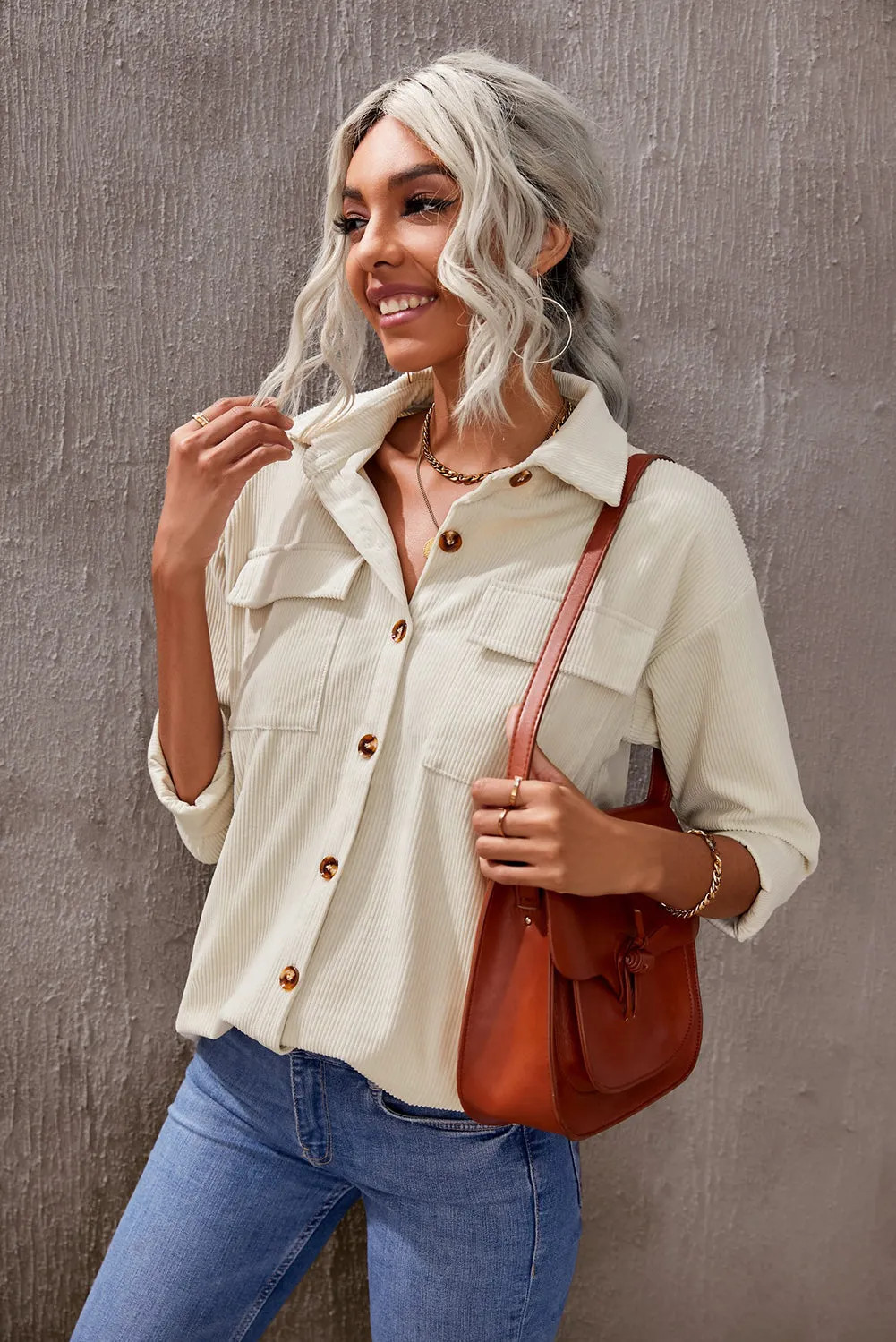 💀💎 Beige Button Up Patch Pocket Corduroy Jacket – Your New Favorite Layer of Sass 💋