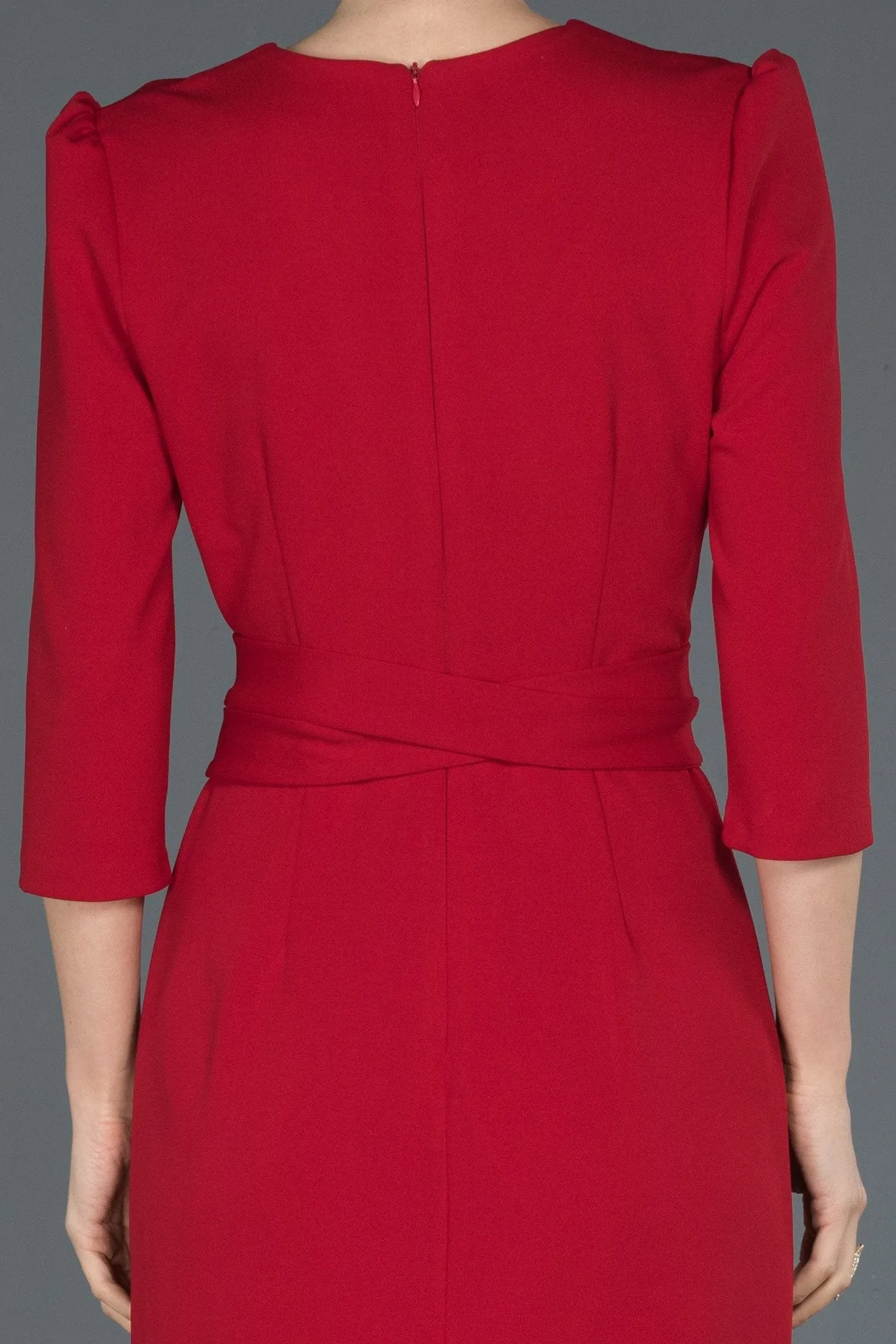 16617 Red Midi Wrap Dress