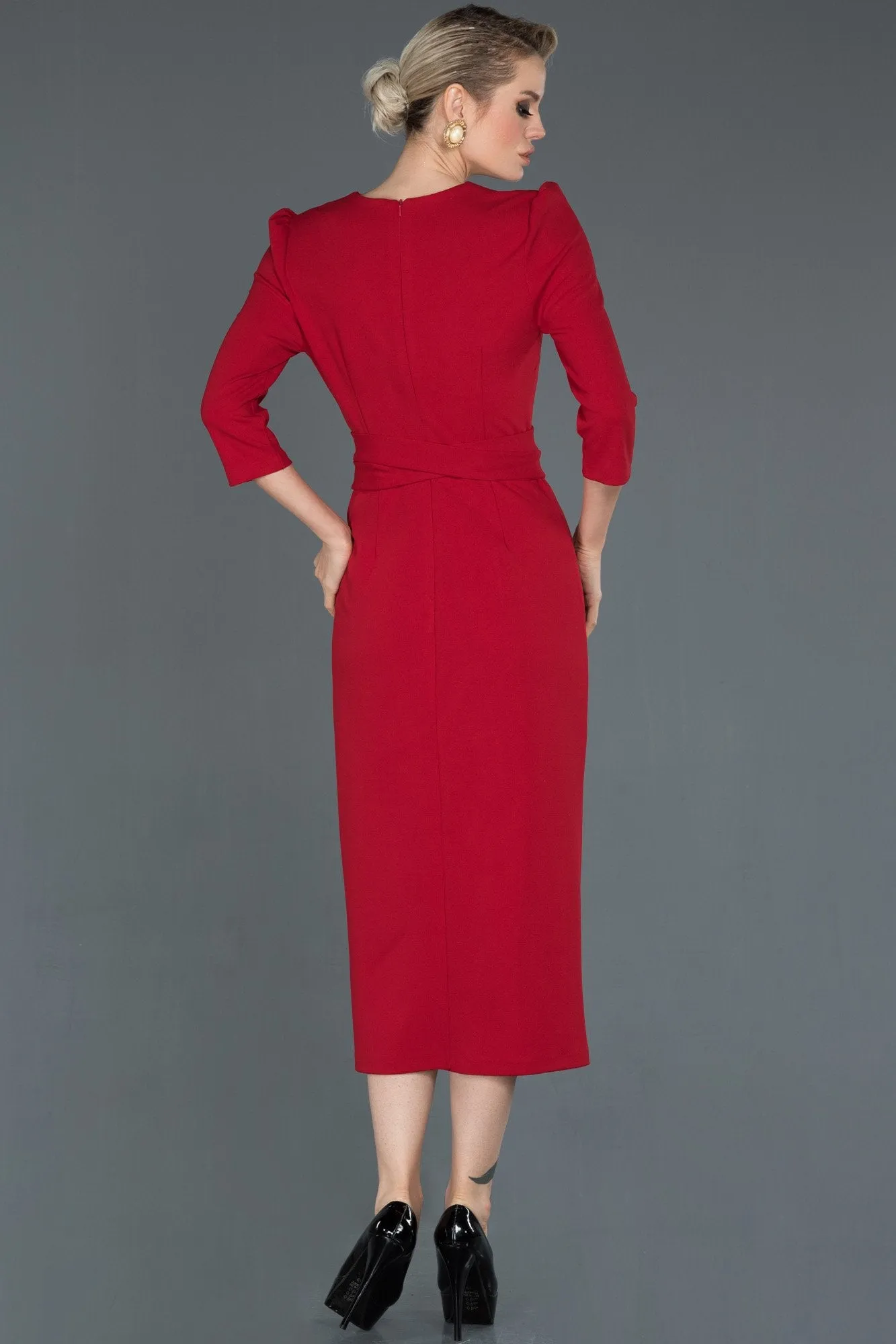 16617 Red Midi Wrap Dress