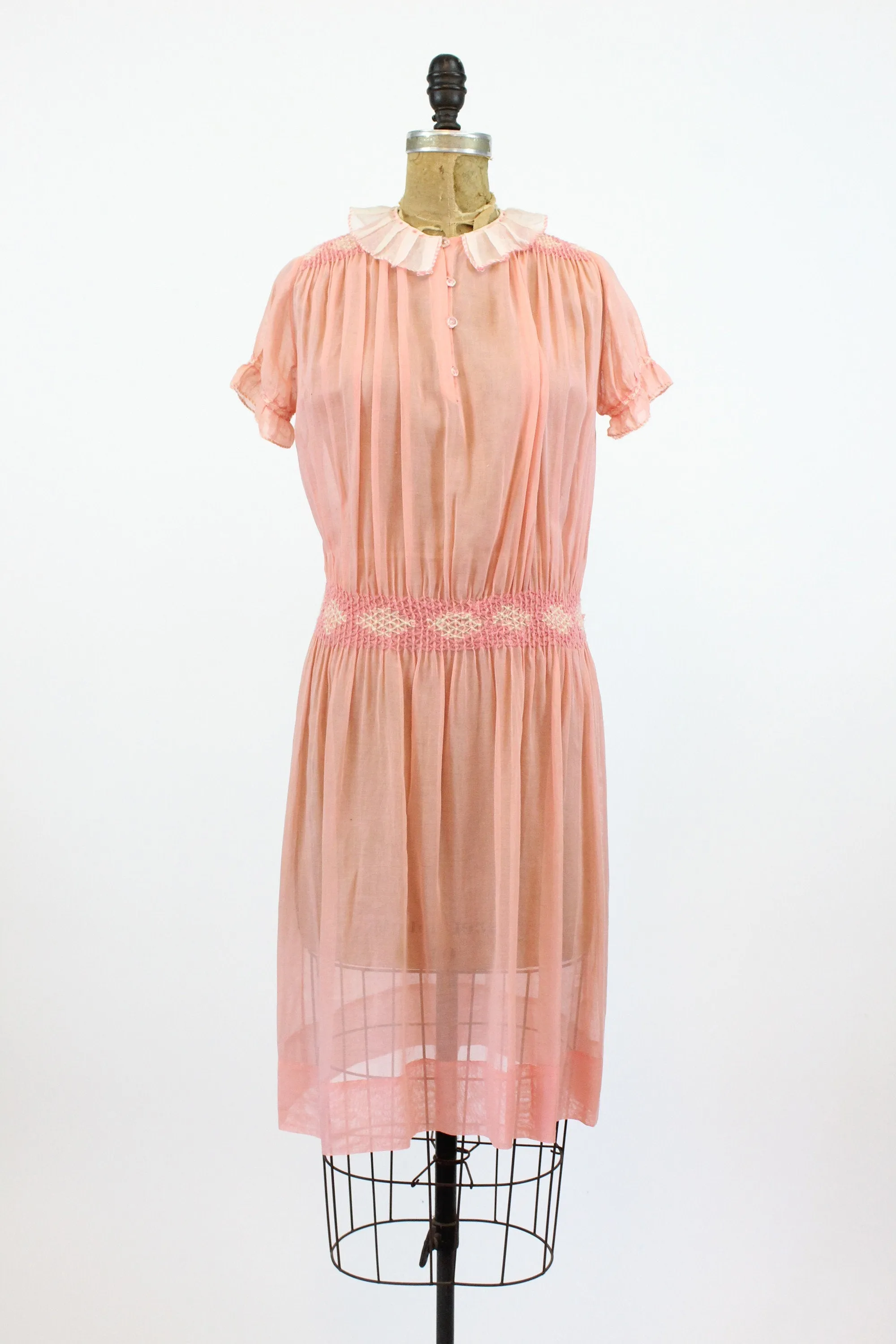 1920s cotton day dress smocked xs small | new spring