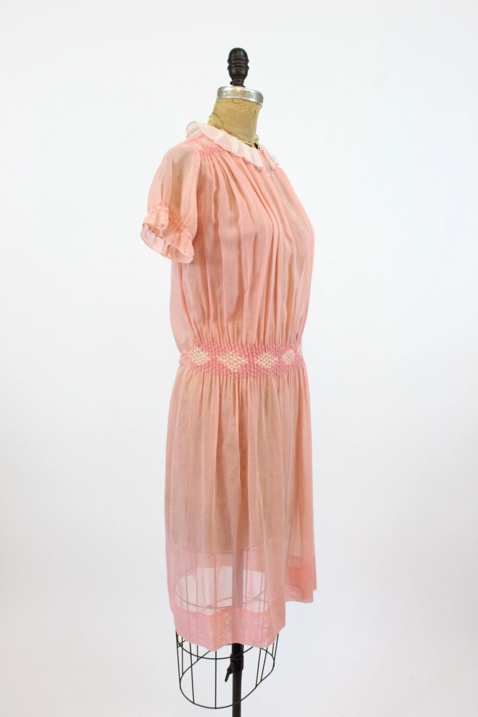 1920s cotton day dress smocked xs small | new spring