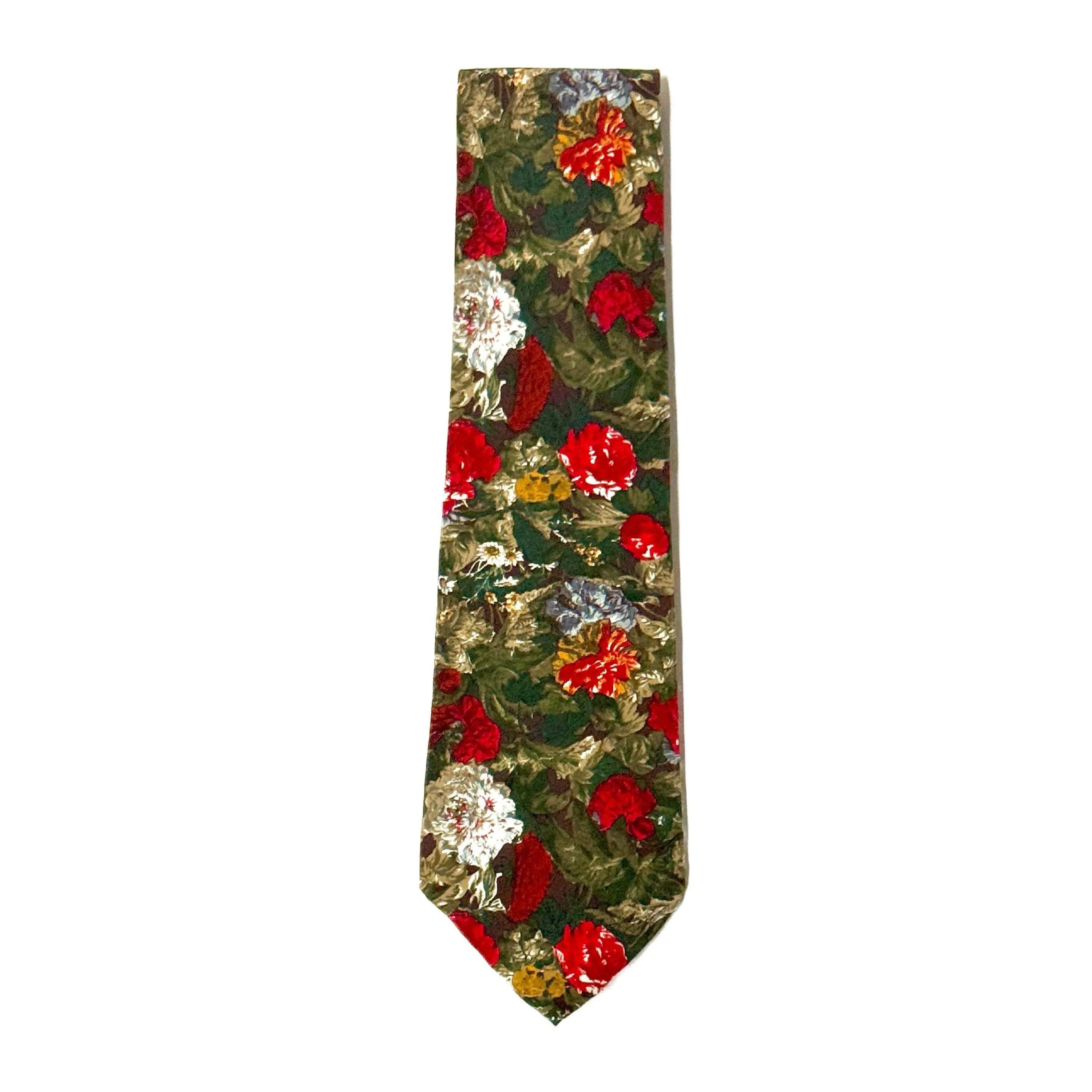 1990’S PERRY ELLIS MADE IN USA 100% ITALIAN SILK FLORAL HANDMADE TIE