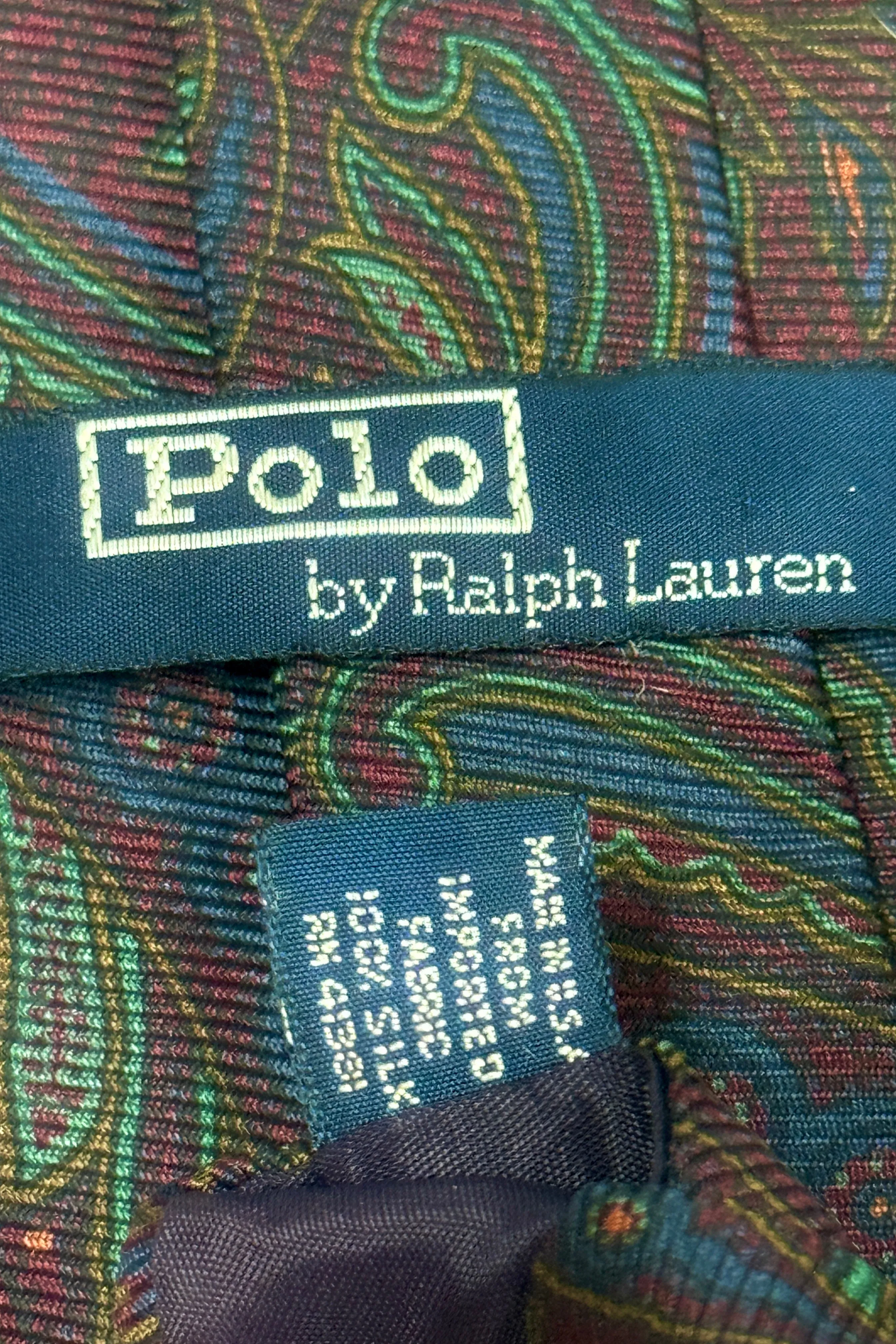 1990’S POLO RALPH LAUREN MADE IN USA MAROON PAISLEY SILK HANDMADE NECK TIE