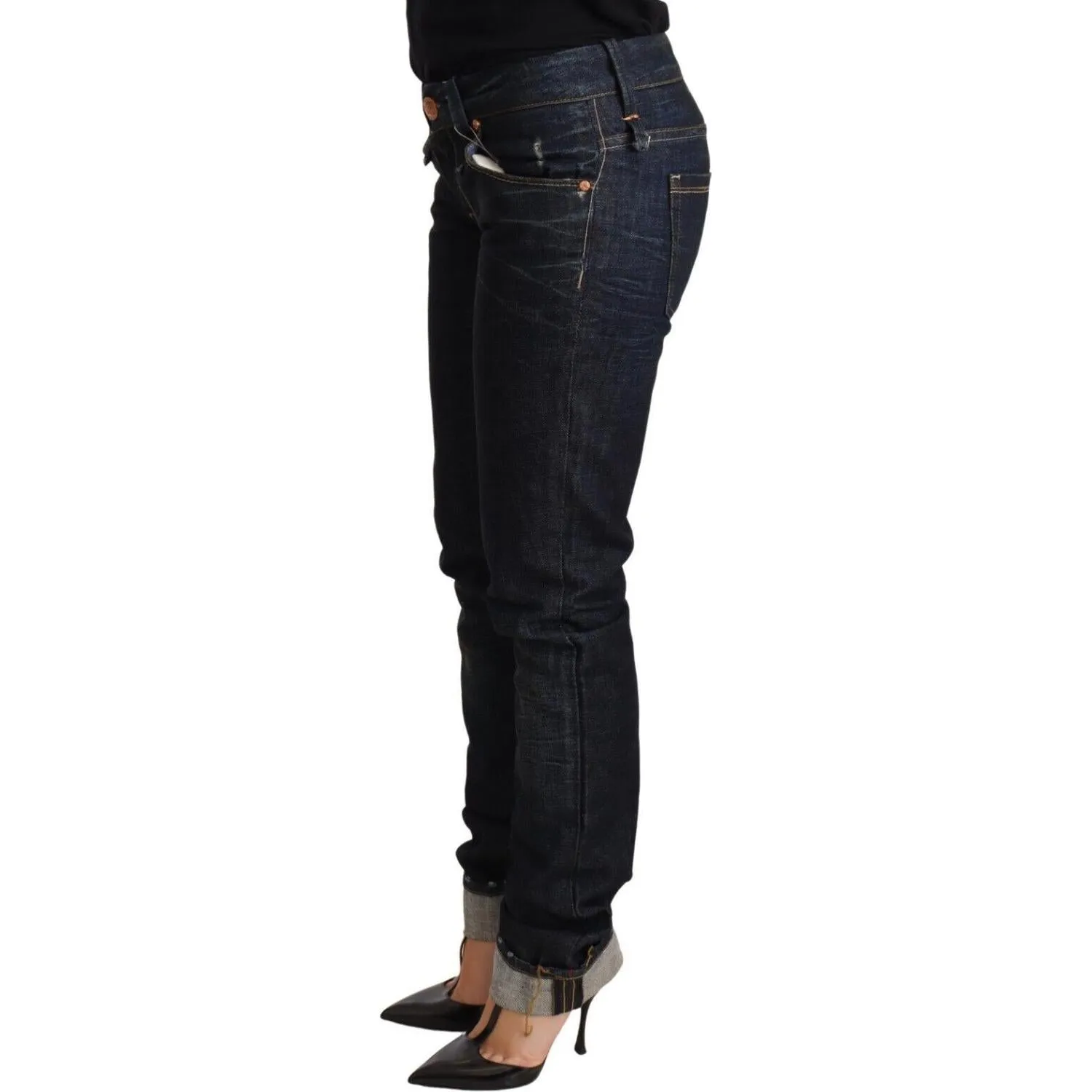 Acht Elegant Low Waist Skinny Dark Blue Jeans