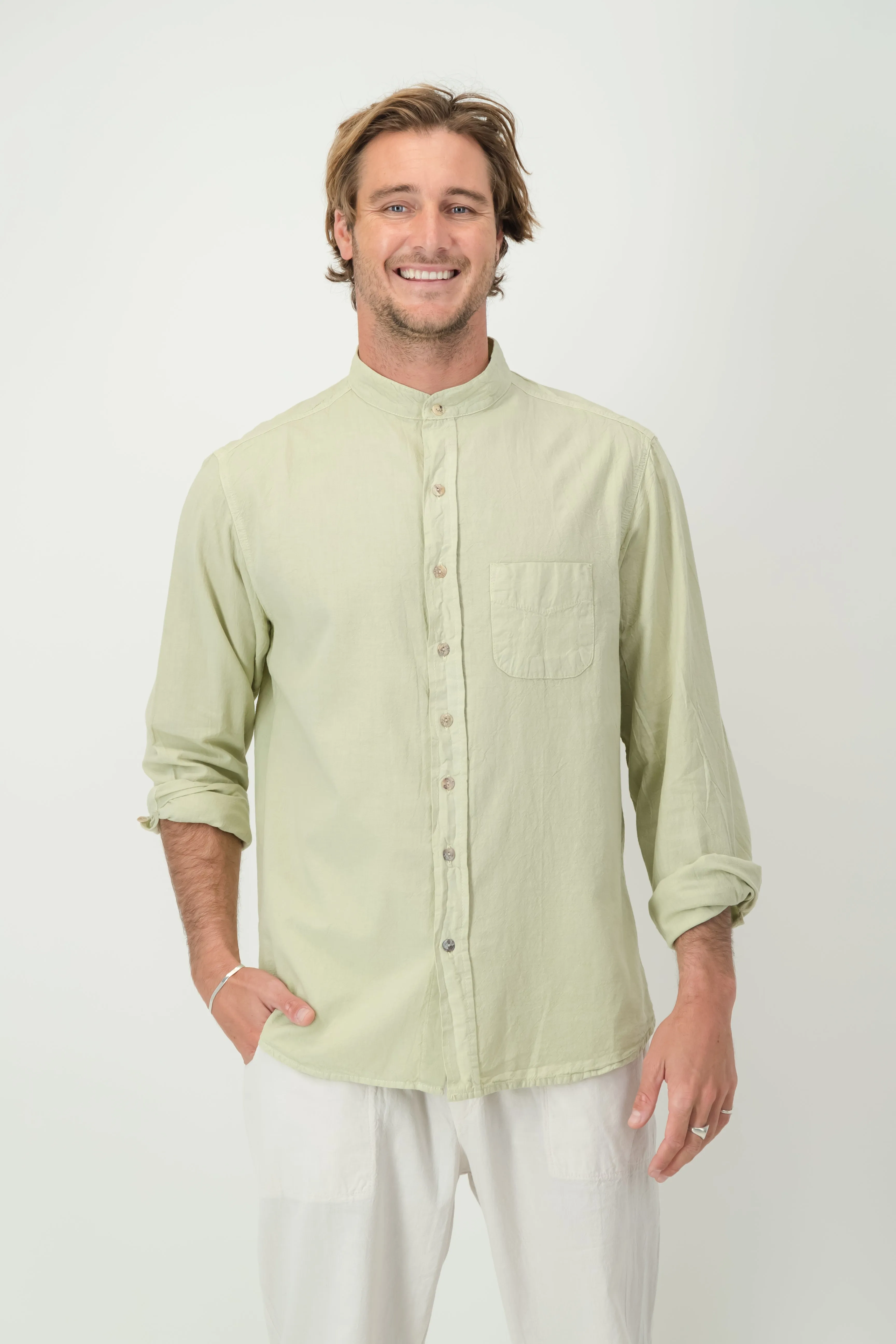 Adam Cotton Mandarin Collar Shirt