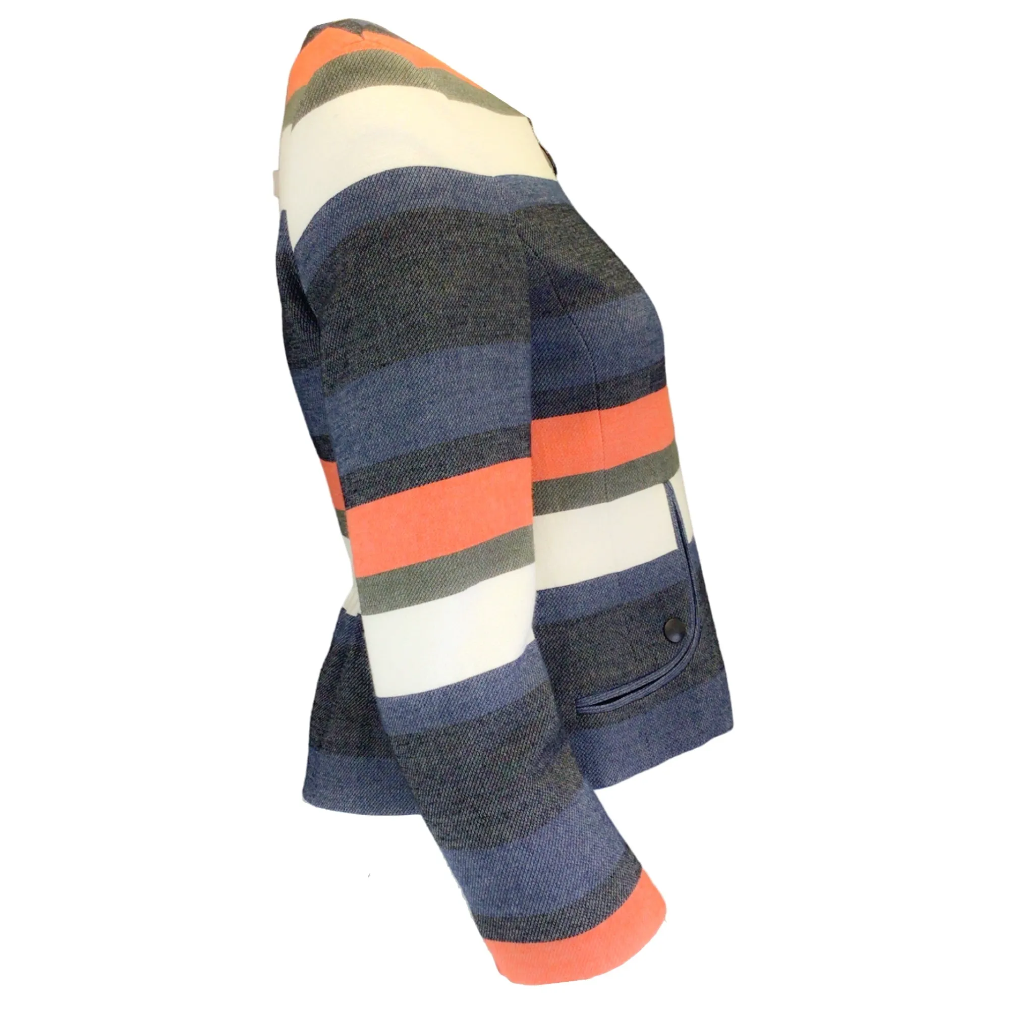 Akris Punto Orange / Ivory / Blue Multi Striped Full Zip Cotton Jacket