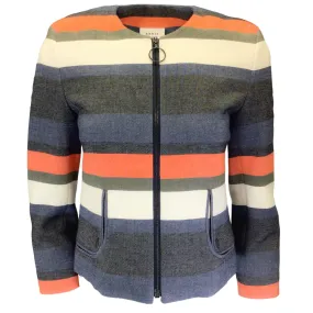 Akris Punto Orange / Ivory / Blue Multi Striped Full Zip Cotton Jacket