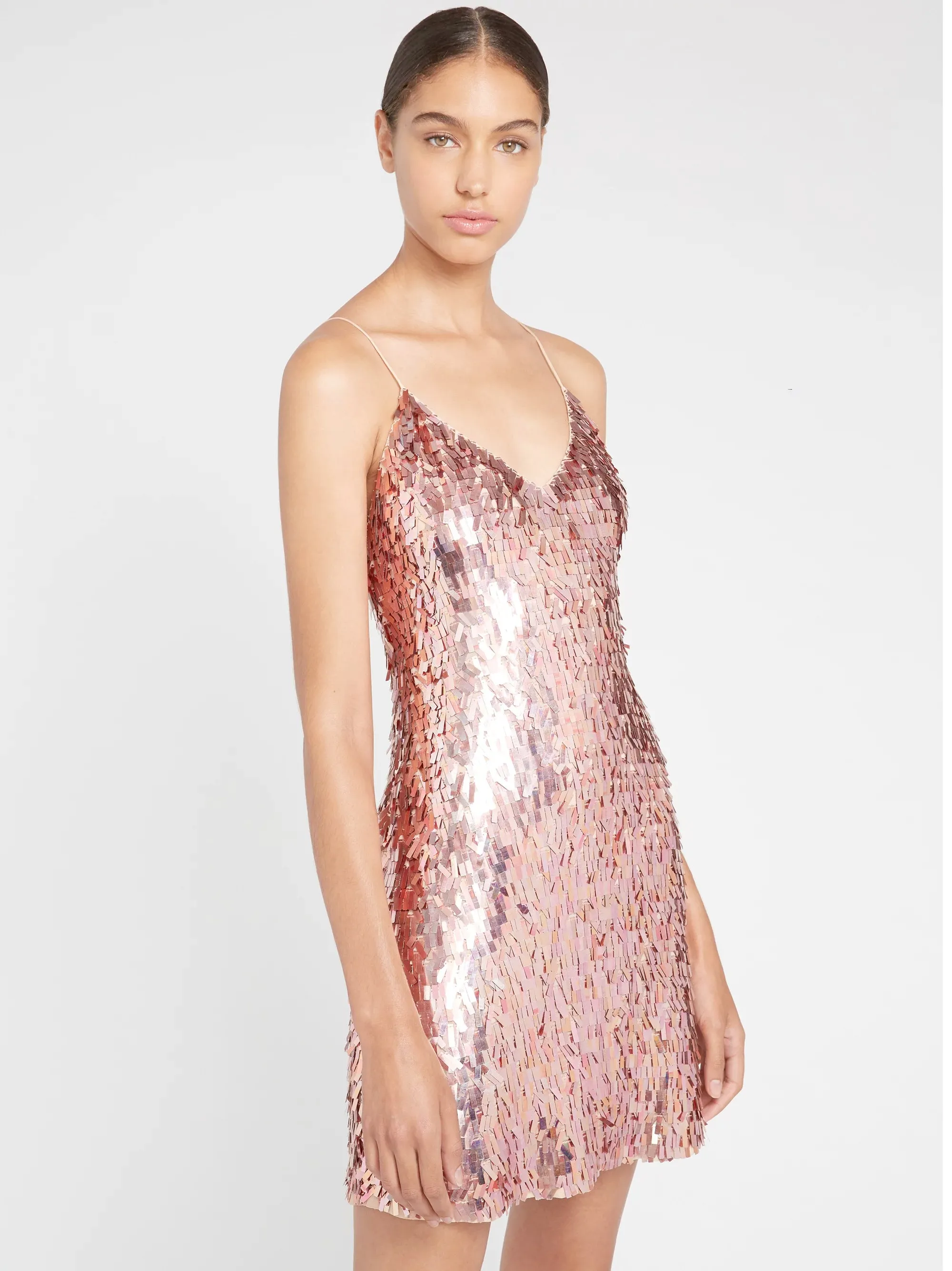 Alice   Olivia - Contessa Embellished V Neck Dress in Iridescent Pink