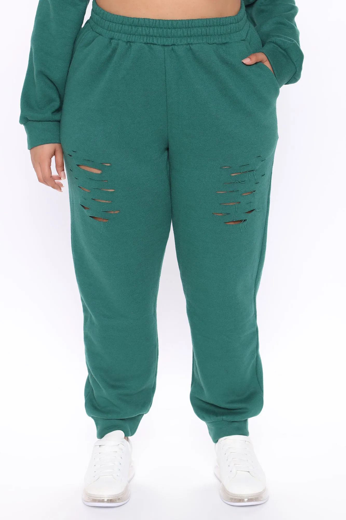 All Chills Distressed Fleece Jogger - Jade