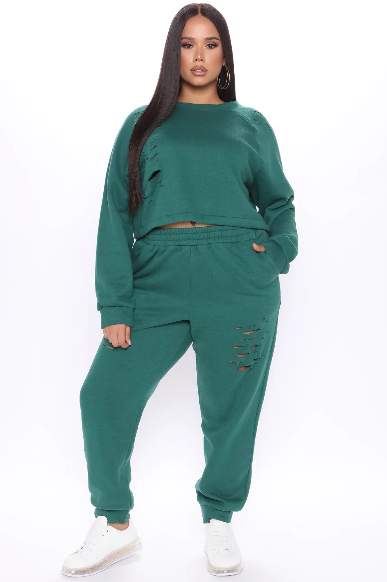 All Chills Distressed Fleece Jogger - Jade