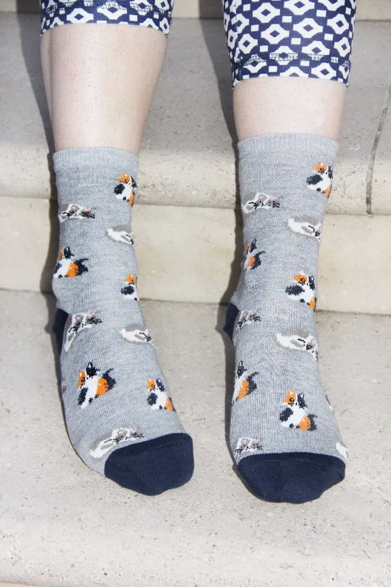 All Over Cats Print Grey Women's Socks