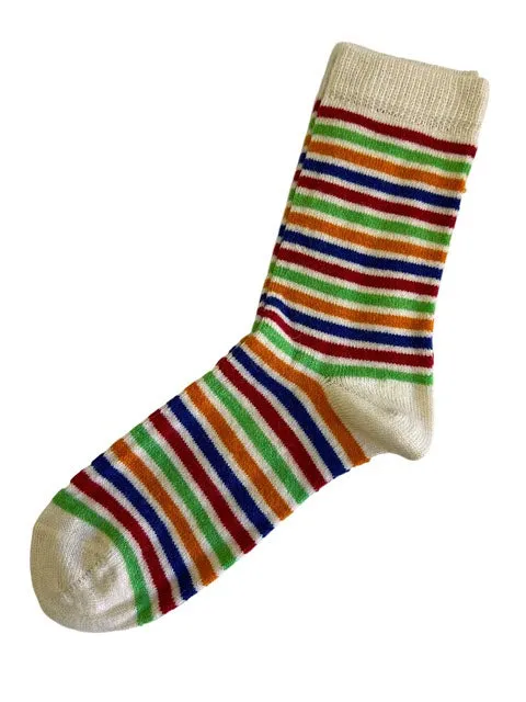 Alpaca Socks in Bamboo Summer Stripe Cream - Medium