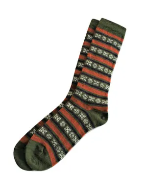 Alpaca Socks in Geo Stripe Green/Orange - Large