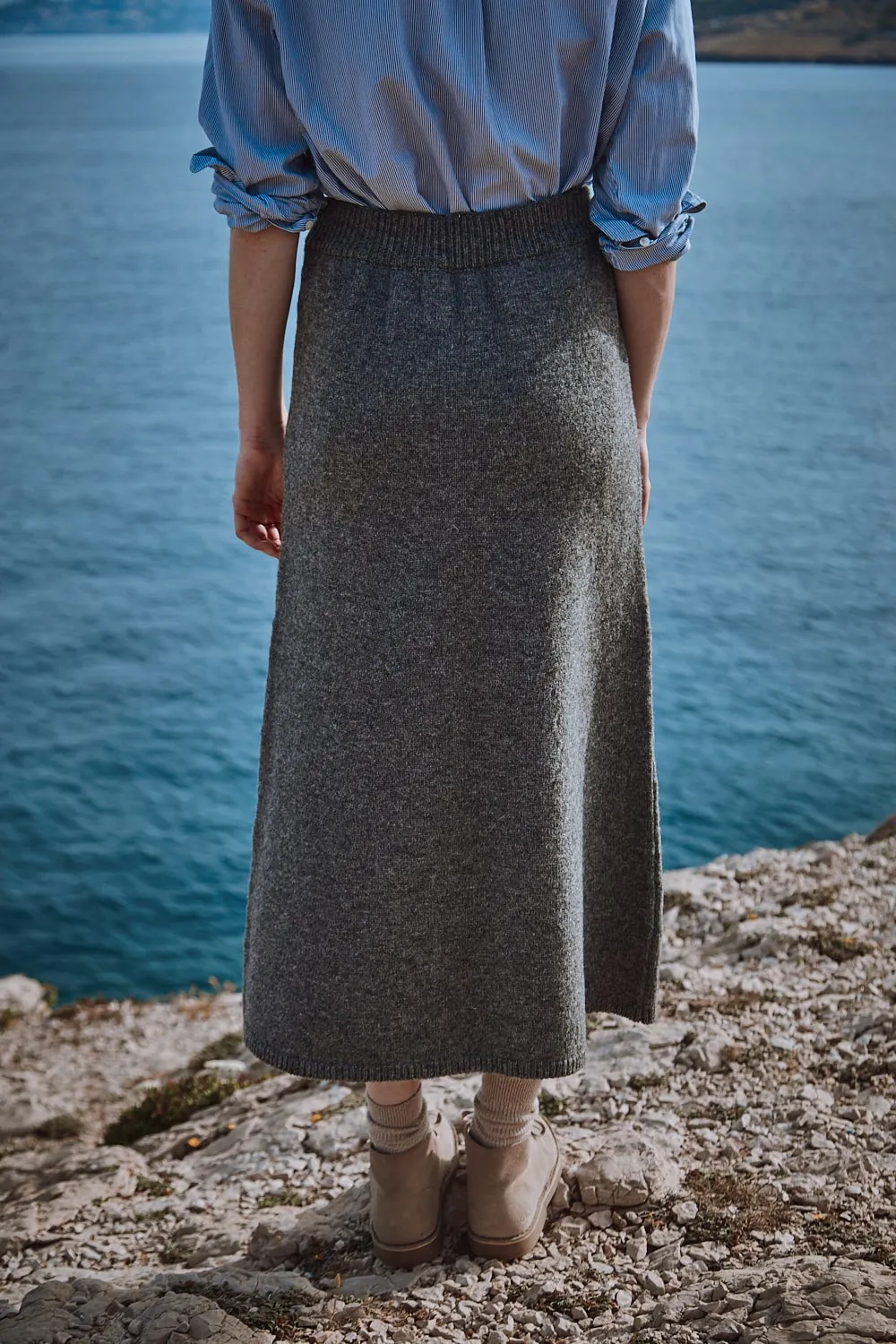 AUGUSTINE Flare Skirt in Merino Wool - Ash Grey