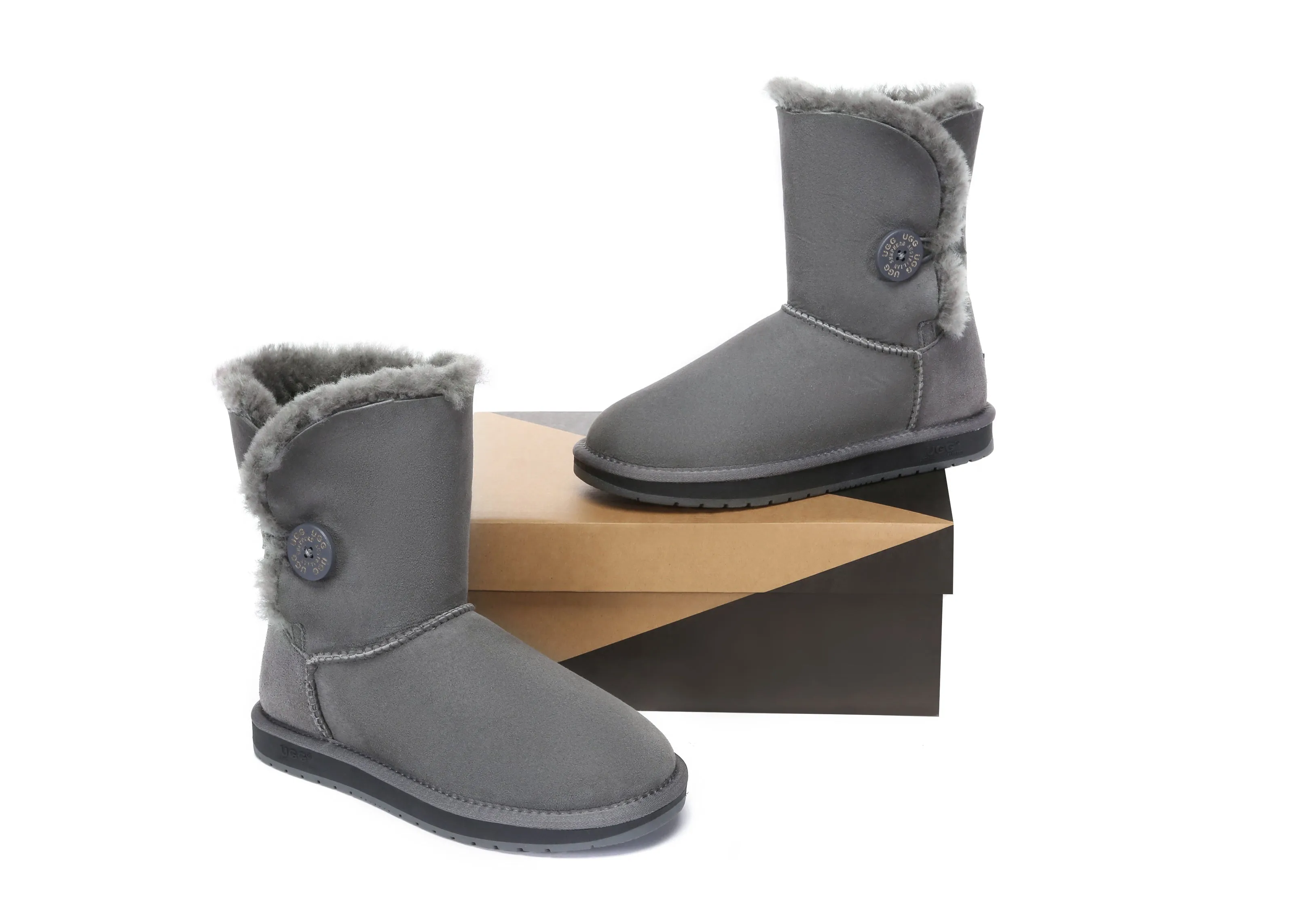 Australian Premium Double Face Sheepskin Short Button Water Resistant Boots