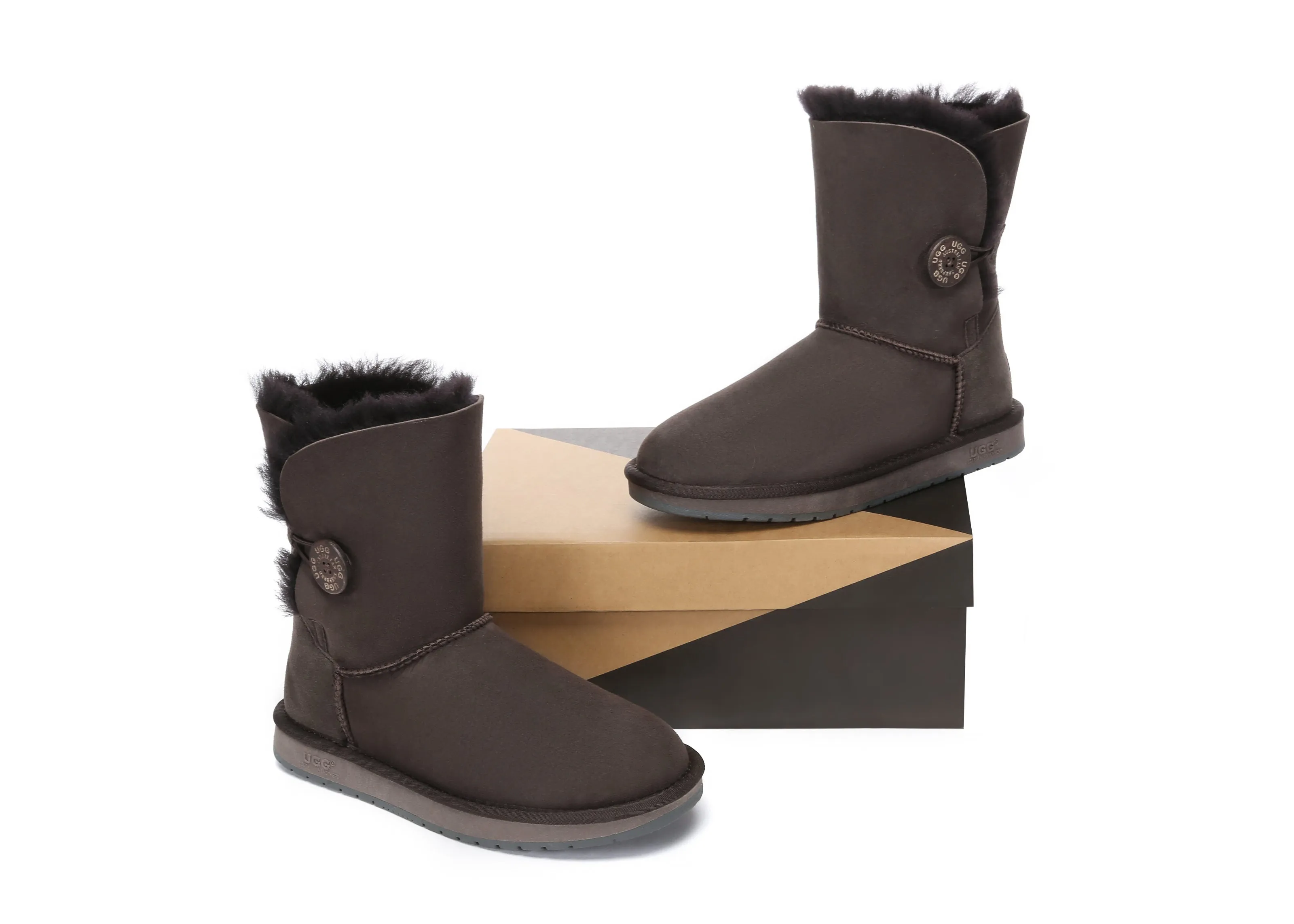 Australian Premium Double Face Sheepskin Short Button Water Resistant Boots