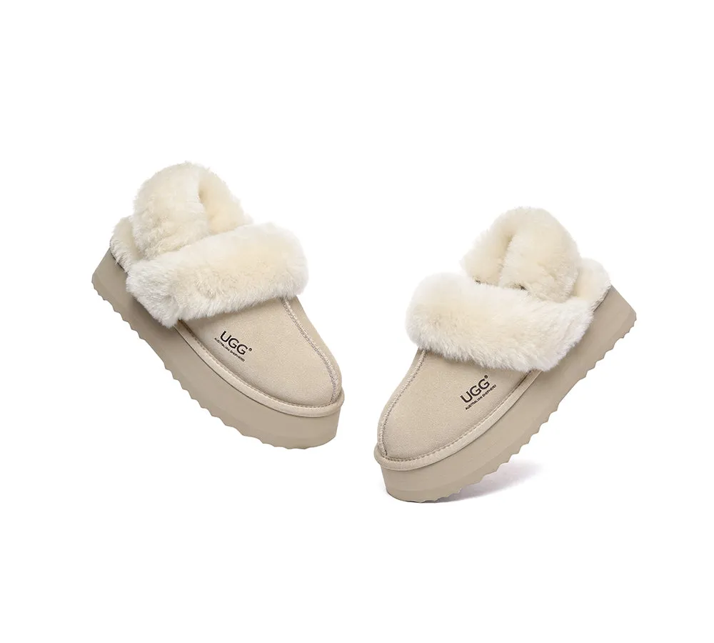 AUSTRALIAN SHEPHERD® 3-Way Style UGG Women Slippers Removable Wool Strap Slingback Platform Musa