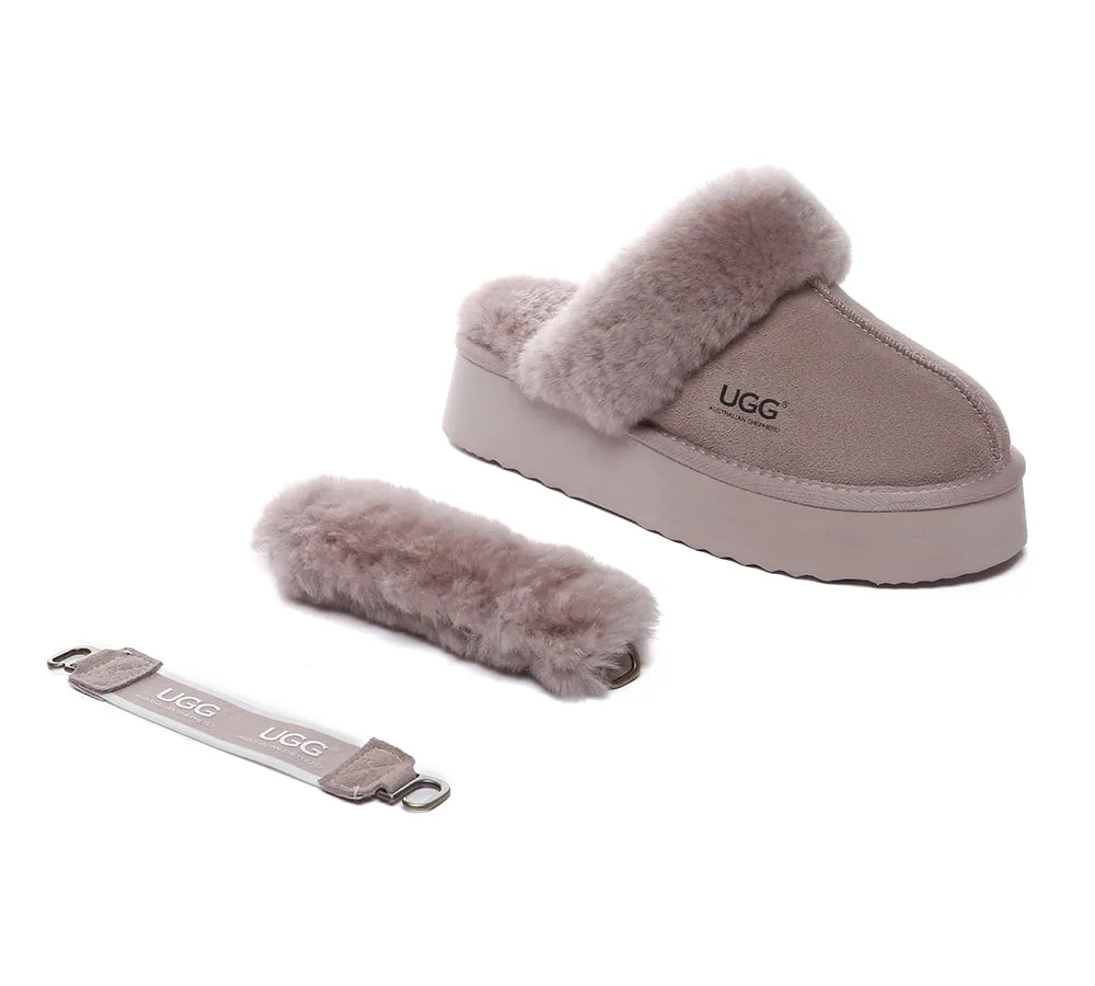 AUSTRALIAN SHEPHERD® 3-Way Style UGG Women Slippers Removable Wool Strap Slingback Platform Musa