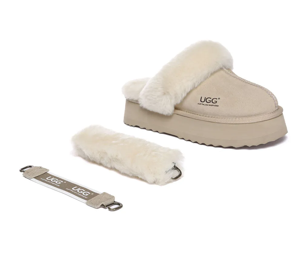 AUSTRALIAN SHEPHERD® 3-Way Style UGG Women Slippers Removable Wool Strap Slingback Platform Musa