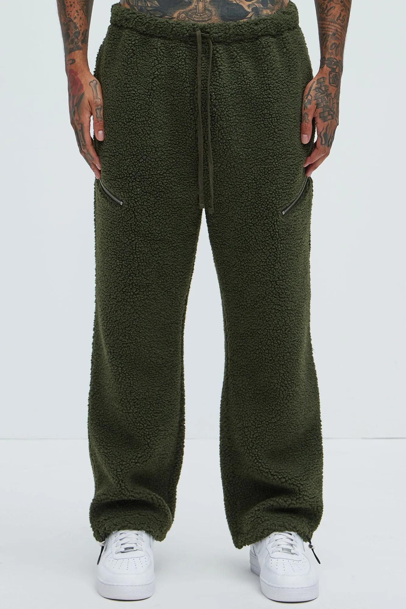 Axel Polar Fleece Zip Straight Sweatpants - Olive