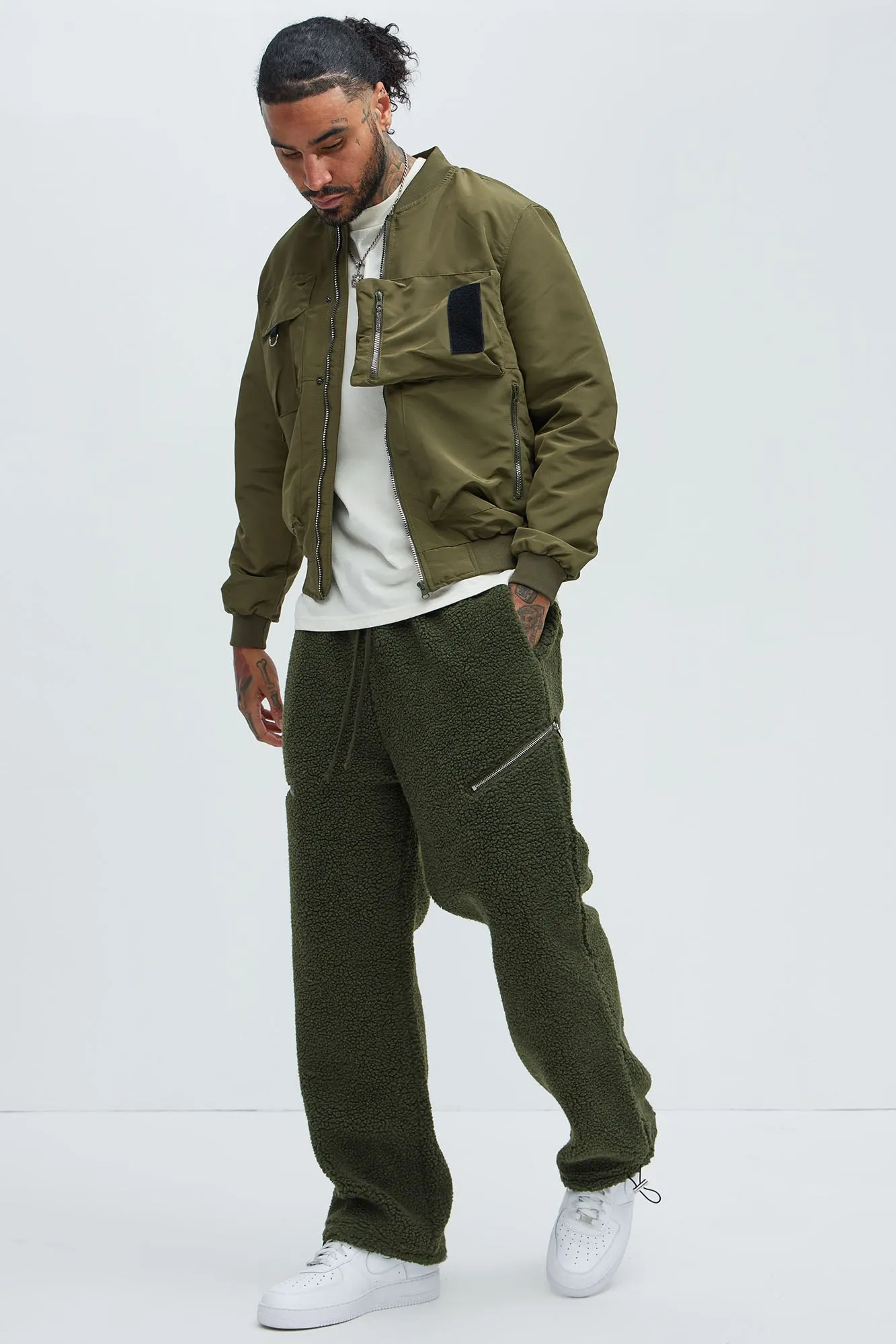 Axel Polar Fleece Zip Straight Sweatpants - Olive