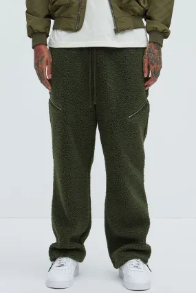 Axel Polar Fleece Zip Straight Sweatpants - Olive