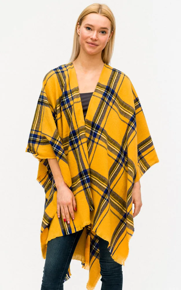 BAAP7455 Plaid Pattern Cape Shawl