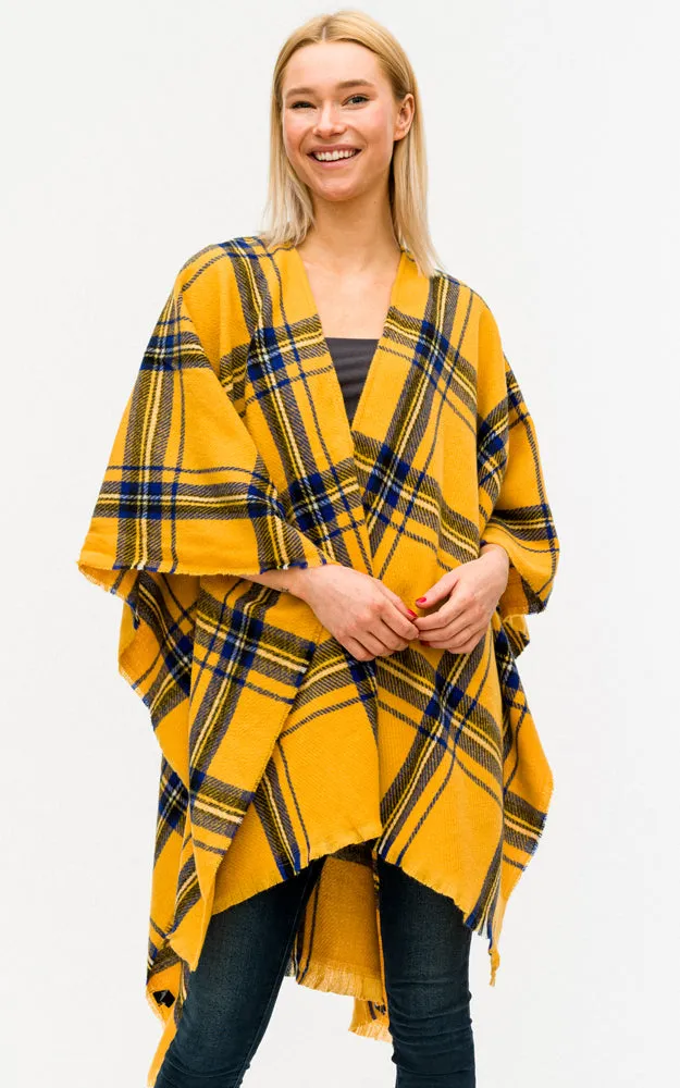 BAAP7455 Plaid Pattern Cape Shawl