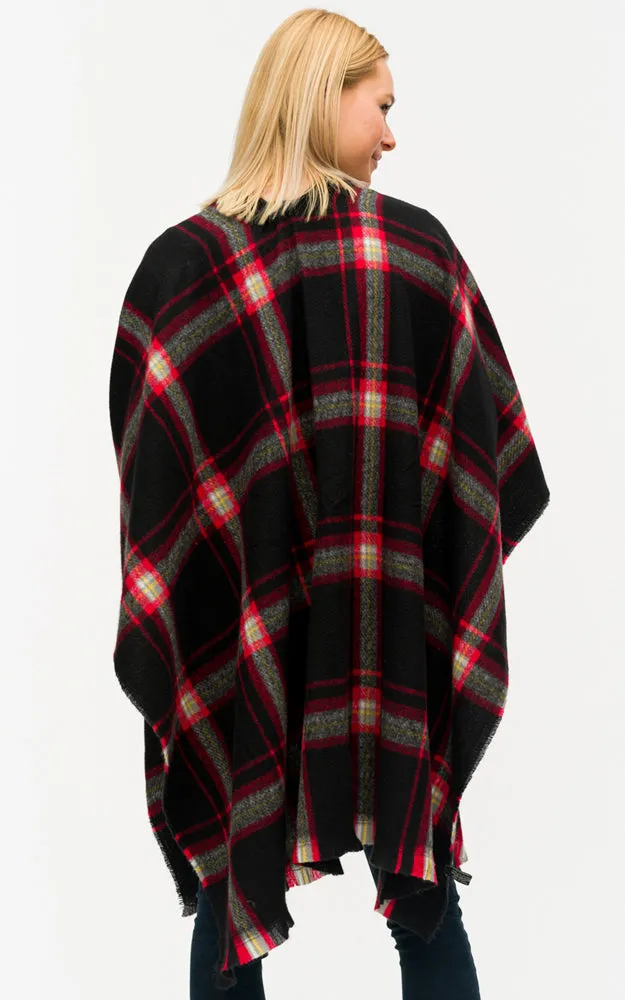 BAAP7455 Plaid Pattern Cape Shawl