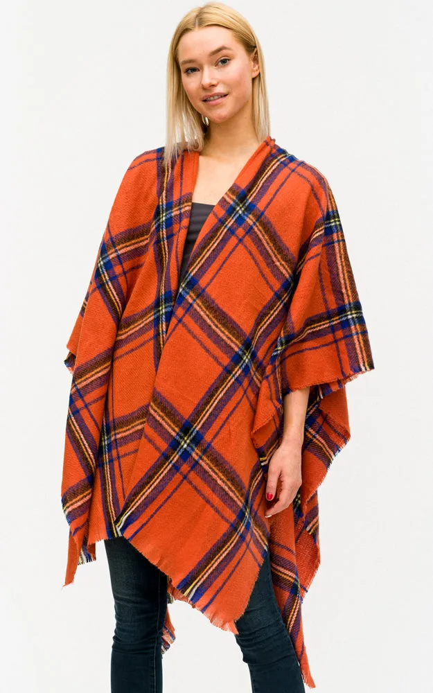 BAAP7455 Plaid Pattern Cape Shawl