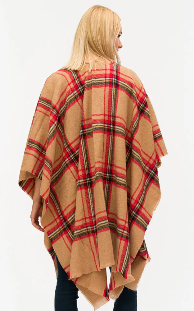 BAAP7455 Plaid Pattern Cape Shawl