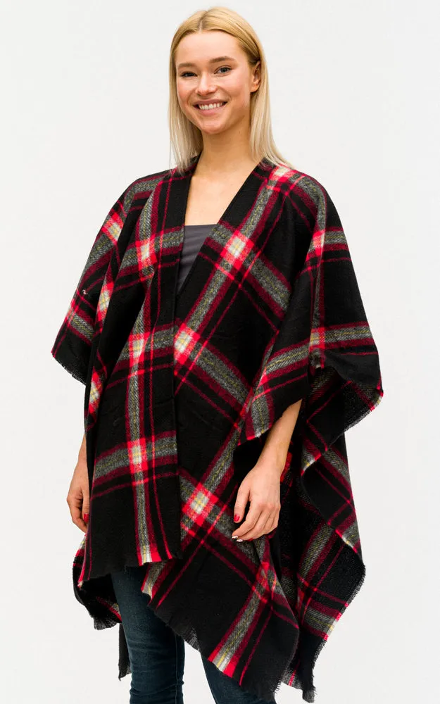 BAAP7455 Plaid Pattern Cape Shawl