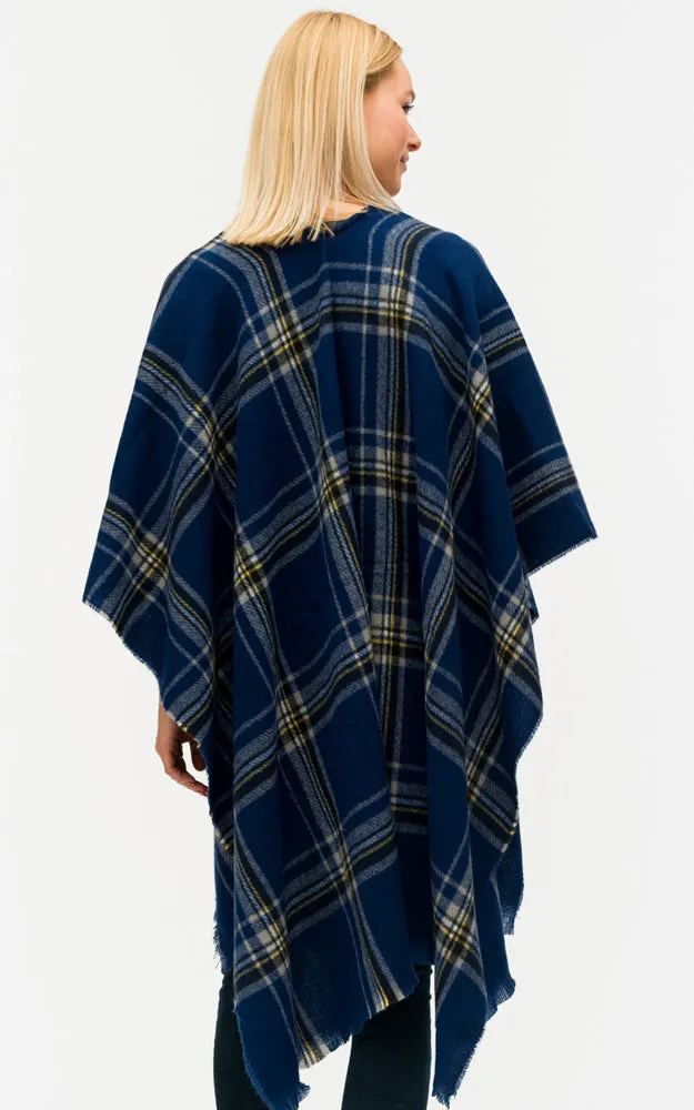 BAAP7455 Plaid Pattern Cape Shawl