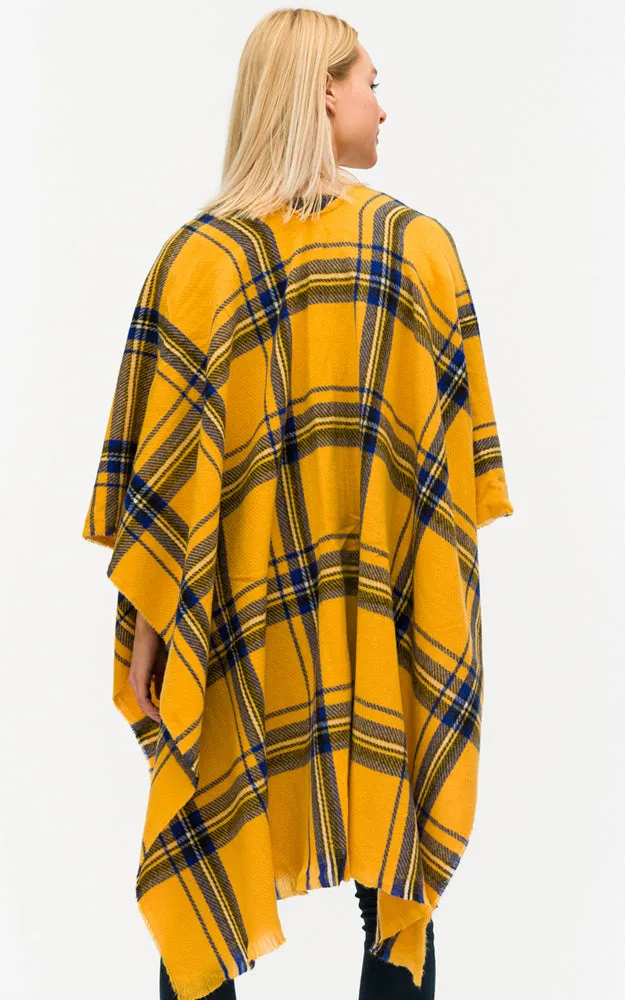 BAAP7455 Plaid Pattern Cape Shawl