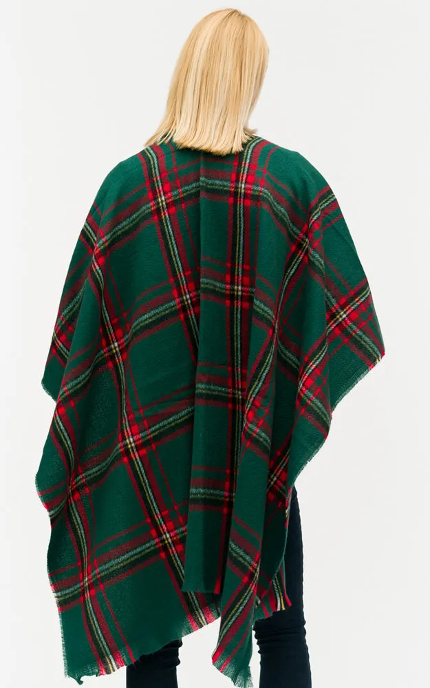 BAAP7455 Plaid Pattern Cape Shawl