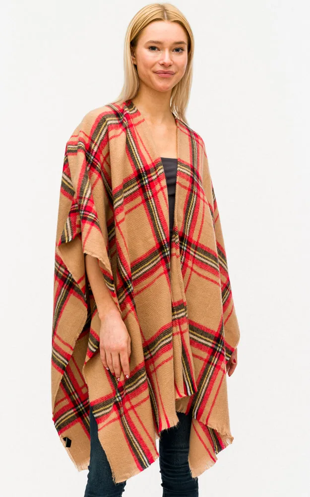 BAAP7455 Plaid Pattern Cape Shawl