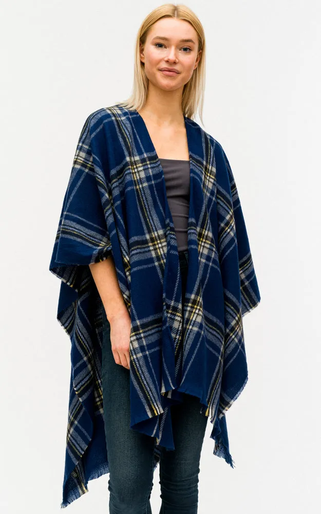 BAAP7455 Plaid Pattern Cape Shawl