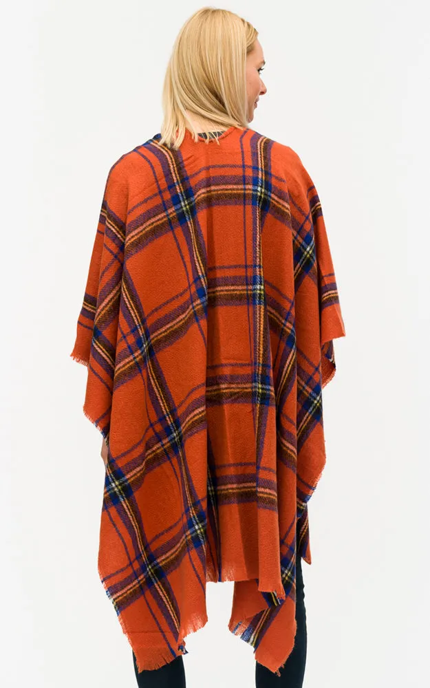 BAAP7455 Plaid Pattern Cape Shawl