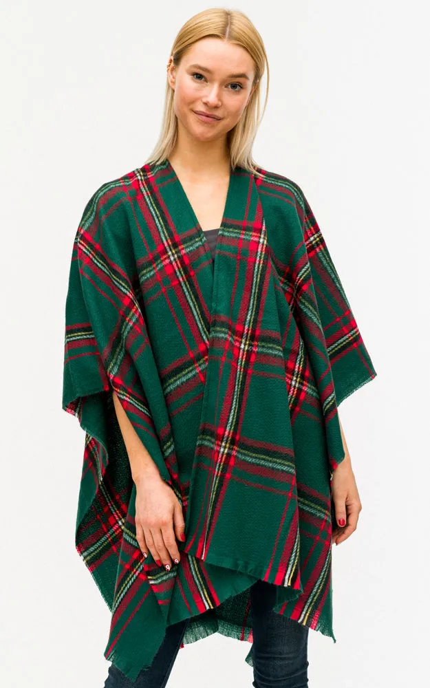 BAAP7455 Plaid Pattern Cape Shawl