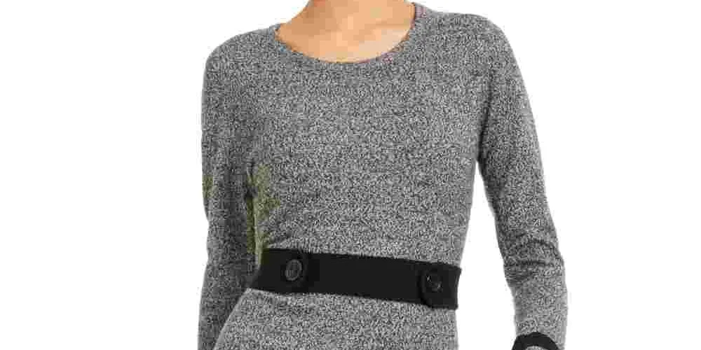 BCX Women's Block Long Sleeve Jewel Neck Short Body Con Dress Gray Size Medium