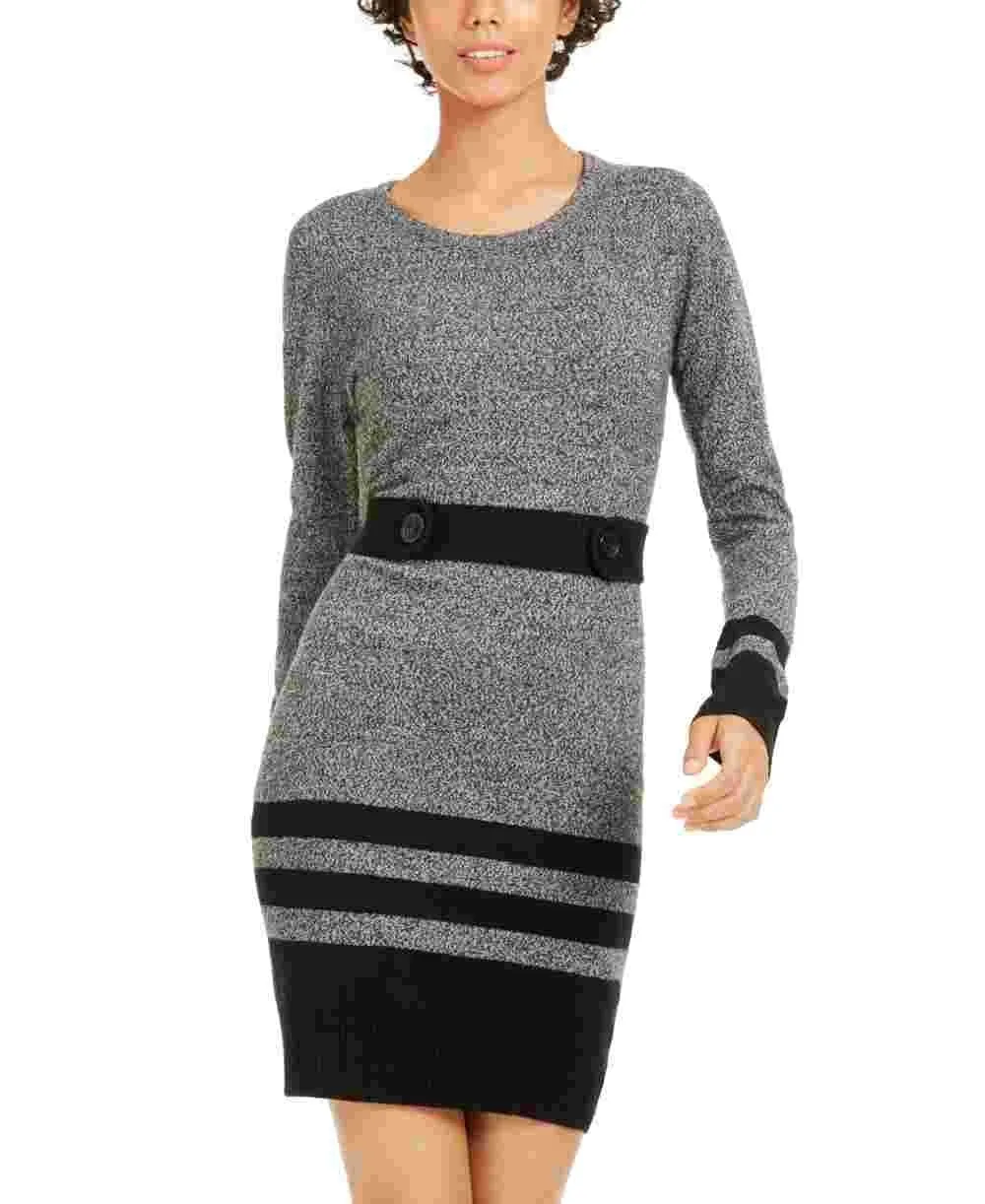 BCX Women's Block Long Sleeve Jewel Neck Short Body Con Dress Gray Size Medium