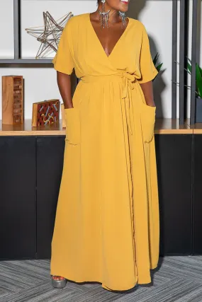 Belted Wrap Maxi Dress With Pocket