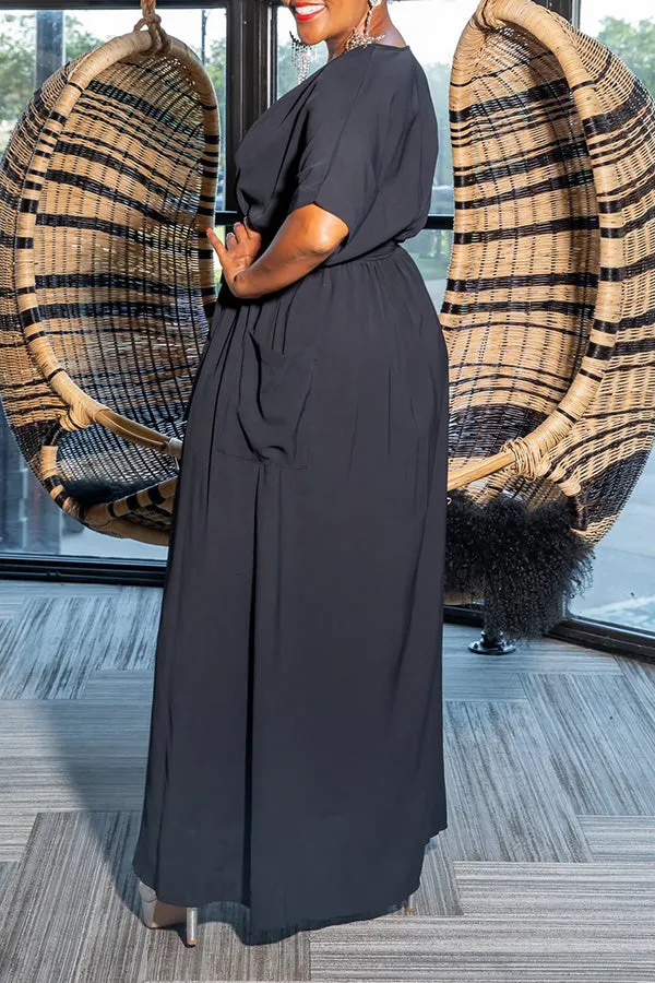 Belted Wrap Maxi Dress With Pocket