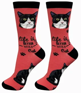 Black and White Cat Crew Socks -Unisex