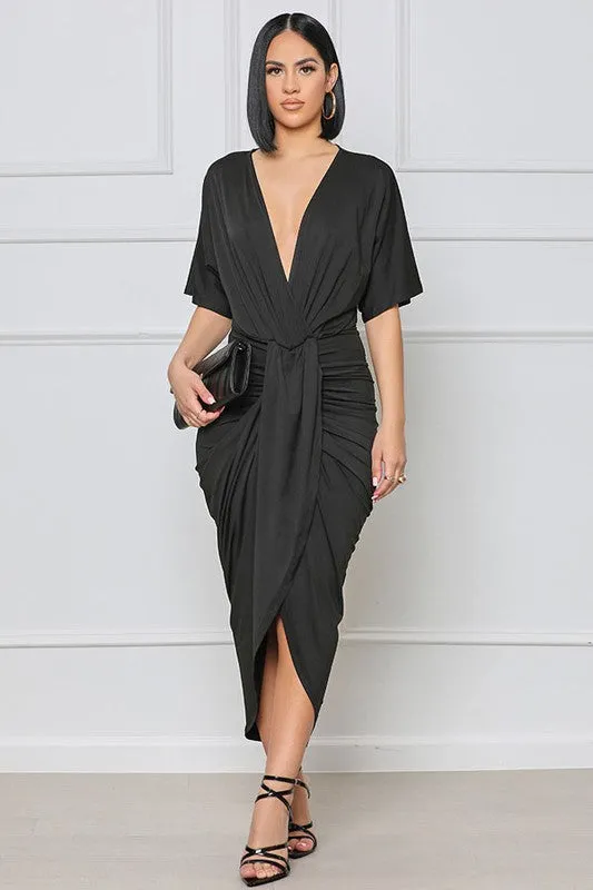 Black Deep V Neck Front Slit Long Maxi Dress Women's Clothing Causal and Formalwear