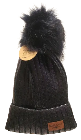 Black Ladies Glacier Knit Pom Hat one size