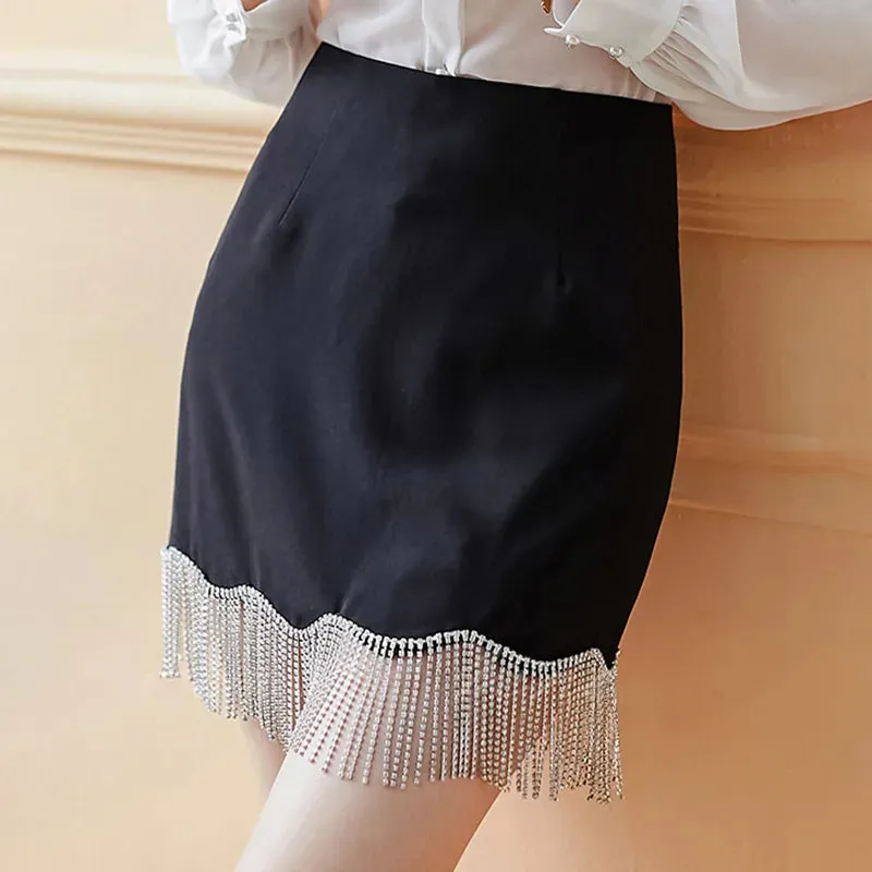 Black Patchwork Chain Casual High-waisted Skirt Females Korean Fashion A Line Mini Skirts For Women Summer