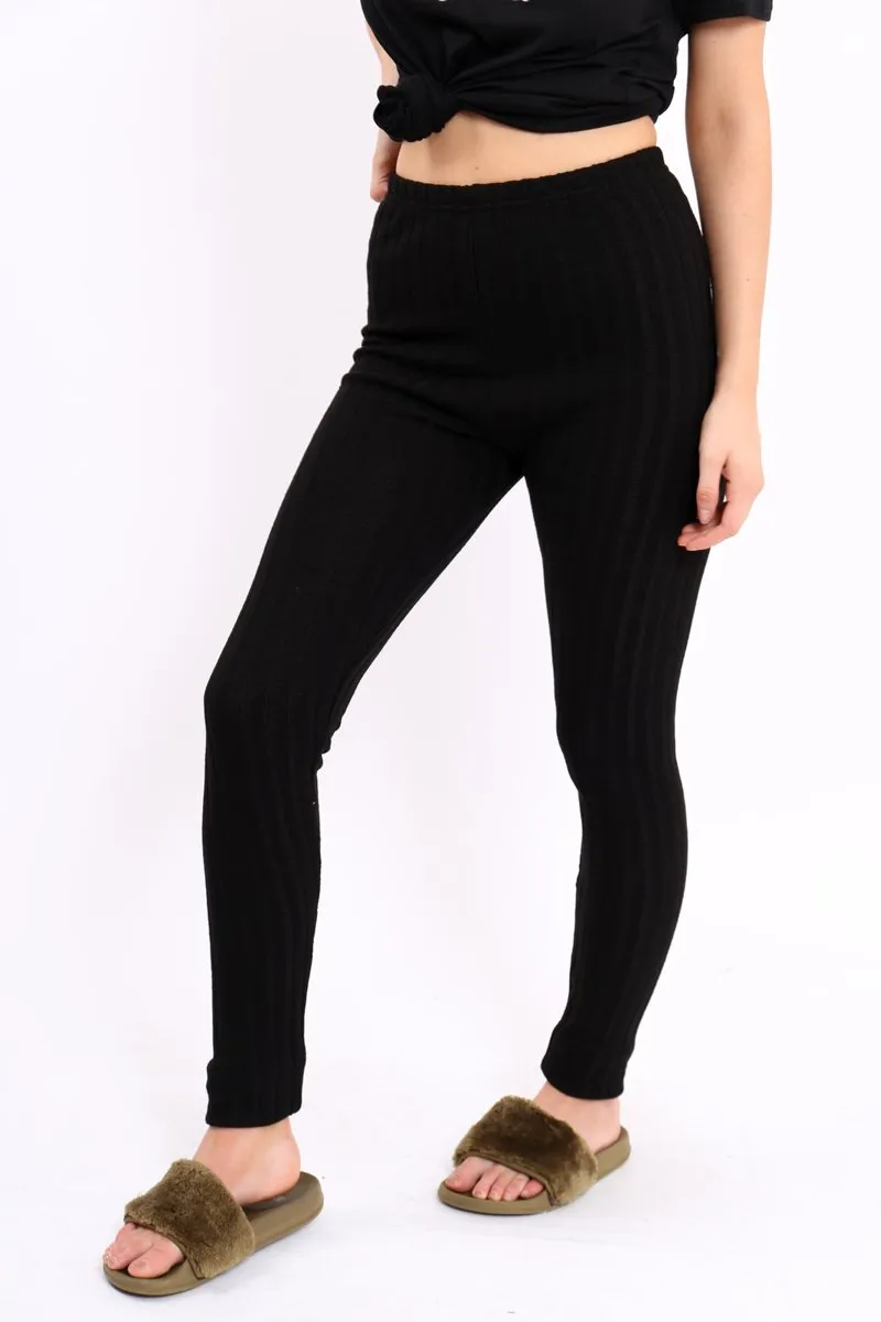 Black Ribbed Leggings - Penelope